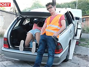 LETSDOEIT - teen plows elder fellow For Free Car Repair