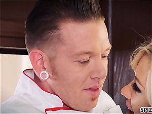 Jessica gets a uber-cute ravage by her Chef in the kitchen